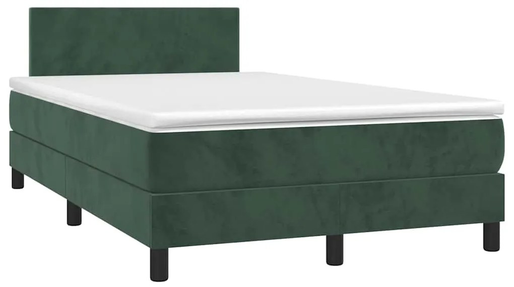 vidaXL Pat cu arcuri, saltea și LED, verde închis, 120x190 cm, catifea