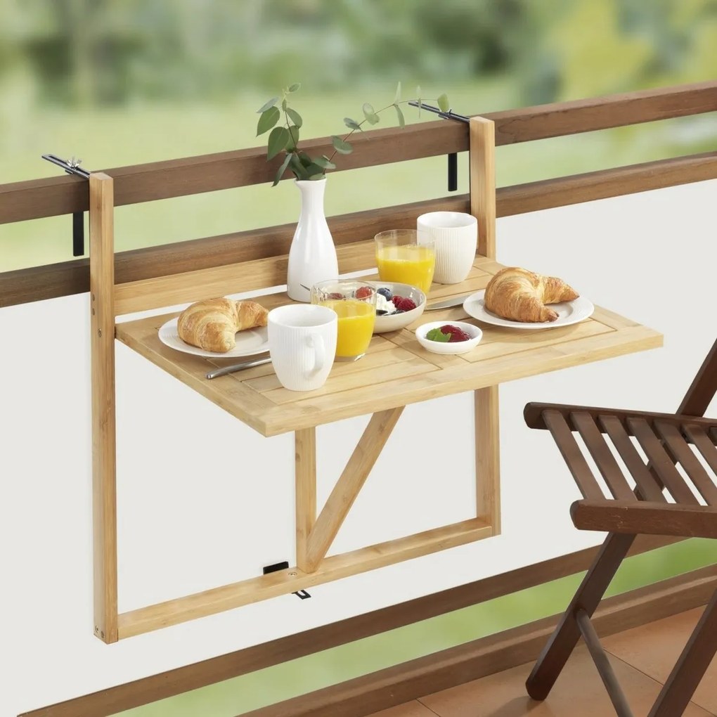 Wenko Măsuță suspendată pentru balcon din bambusWaikiki, 64 × 44 × 65 cm