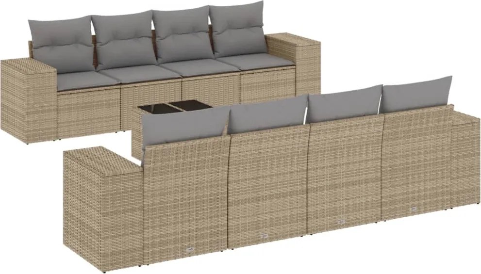 vidaXL Set canapele de grădină, 9 piese, cu perne, bej, poliratan