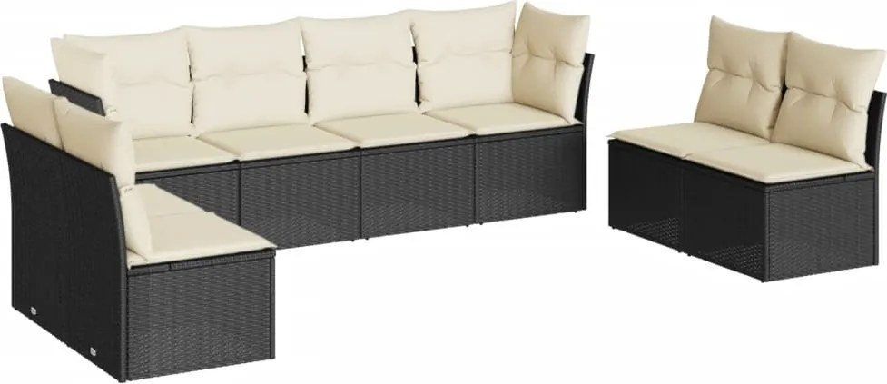 vidaXL Set mobilier de grădină cu perne, 8 piese, negru, poliratan