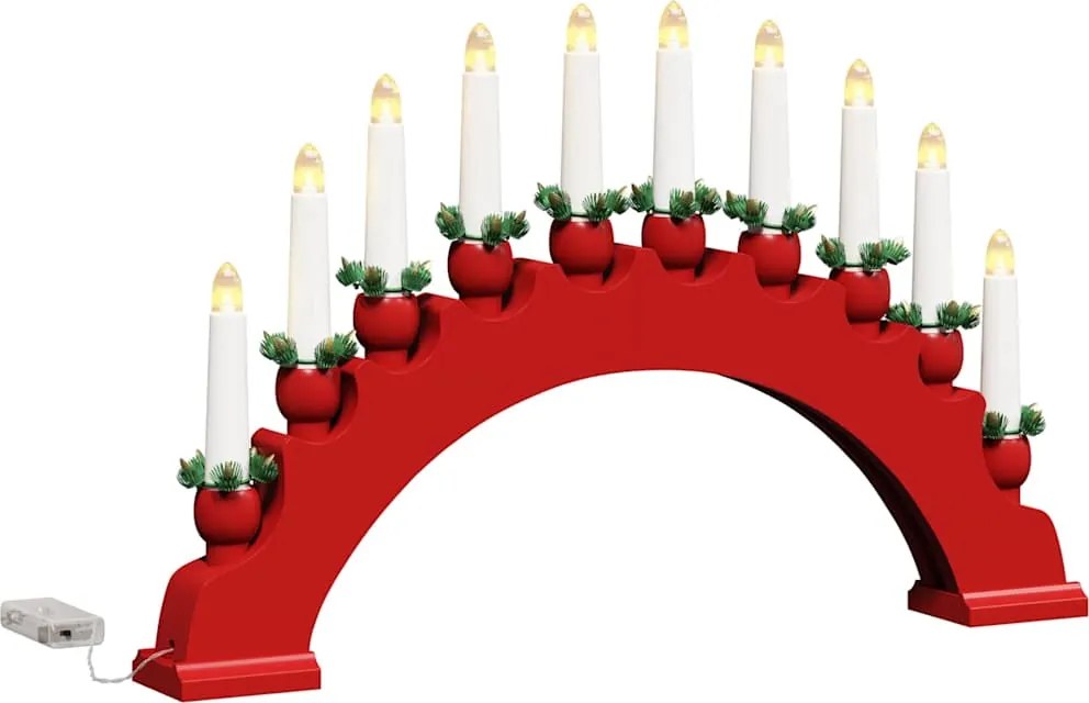 vidaXL Arhă de Crăciun cu 10 lumânări LED Roșu 47 x 5 x 29 cm