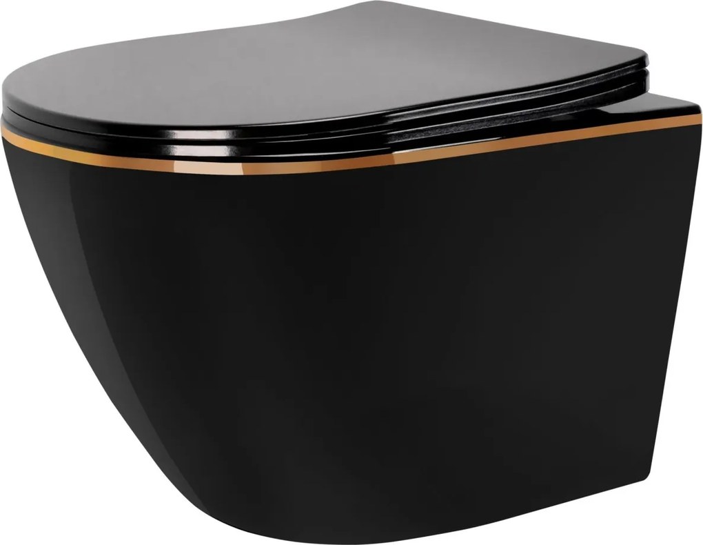 Vas WC suspendabil Rea Carlo Mini Tornado Black Gold Egde