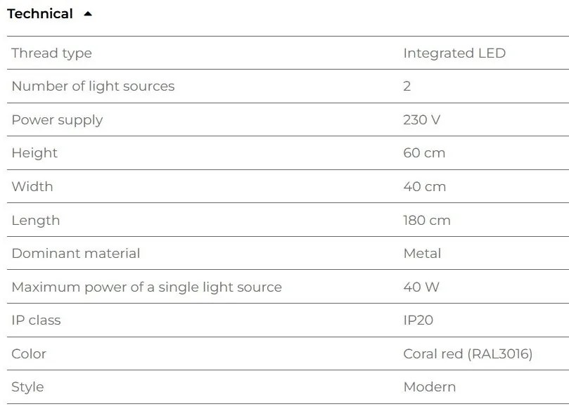 Lustra LED design minimalist ENIGMA, Coral red
