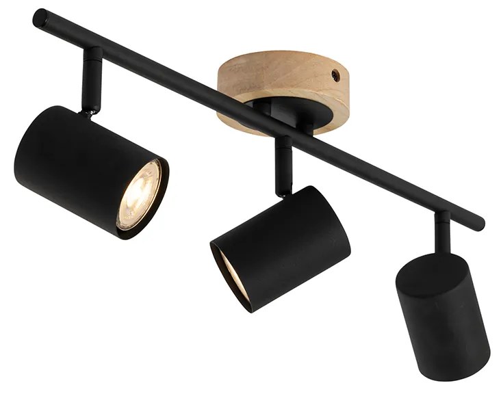Spotlight modern negru cu lemn inclinabil 3 lumini - Jeana
