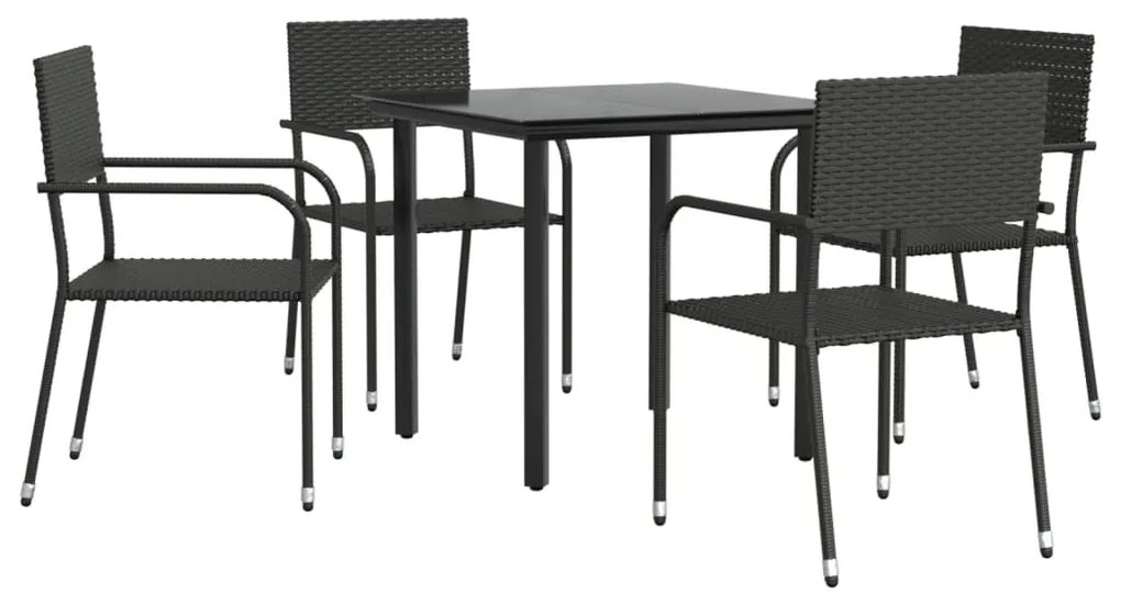 3203281 vidaXL Set mobilier de grădină, 5 piese, negru, poliratan și oțel