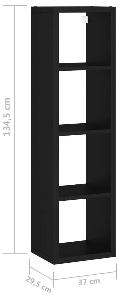 Raft cubic de perete, negru, 37x29,5x134,5 cm, MDF 1, Negru, 37 x 29.5 x 134.5 cm
