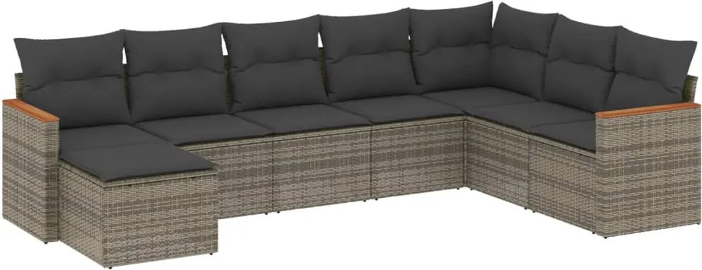 vidaXL Set canapele de grădină cu perne, 8 piese, gri, poliratan