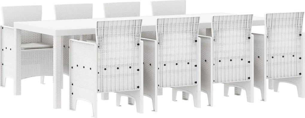 vidaXL Set de masă pentru grădină 9 pcs Alb Polipropilenă