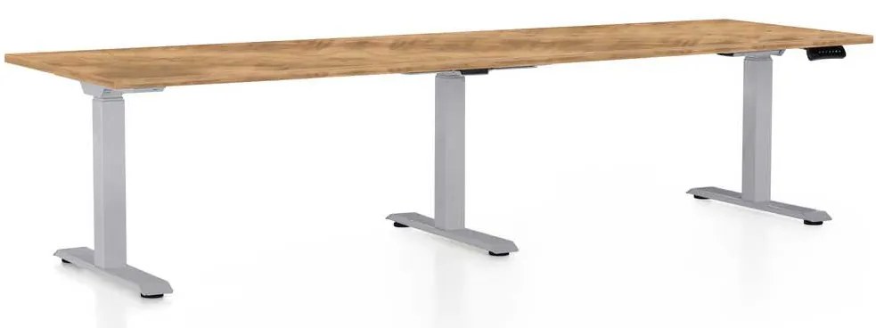 Masă înălțime reglabilă OfficeTech Long, 260 x 80 cm, picioare gri, stejar auriu