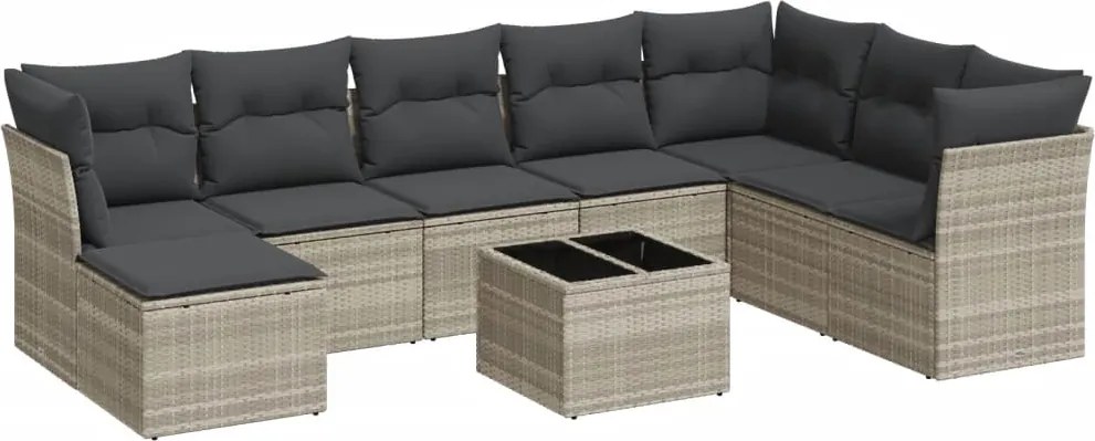 vidaXL Set canapele de grădină cu perne, 9 piese gri deschis poliratan