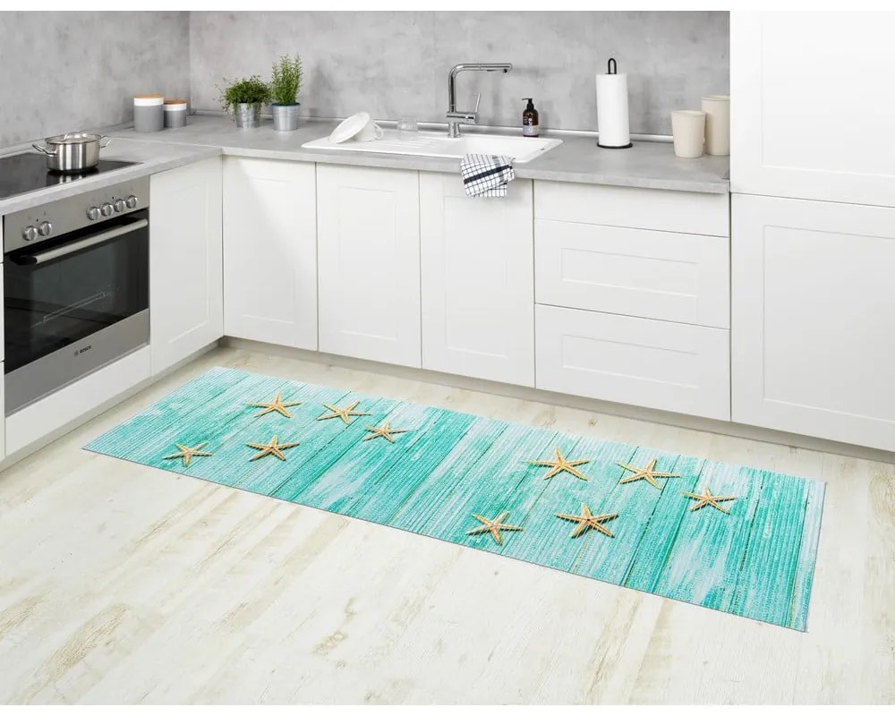 Covoraș de baie turcoaz din plastic 65x200 cm Mediaster – Wenko