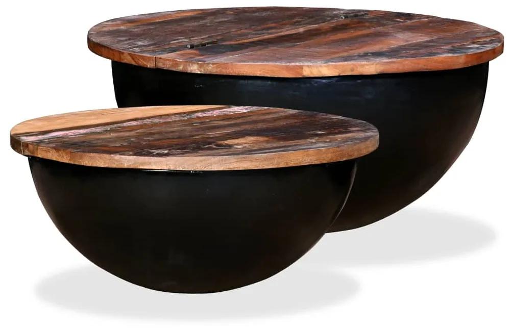 vidaXL Set măsuțe cafea 2 piese, lemn masiv reciclat, negru, formă bol