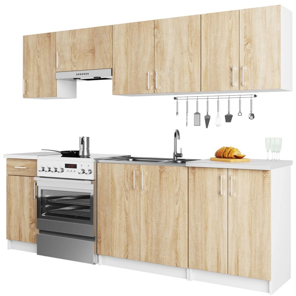 Set mobilier bucătărie 240 cm Lula TYP2 (Alb + Stejar sonoma). 1068637