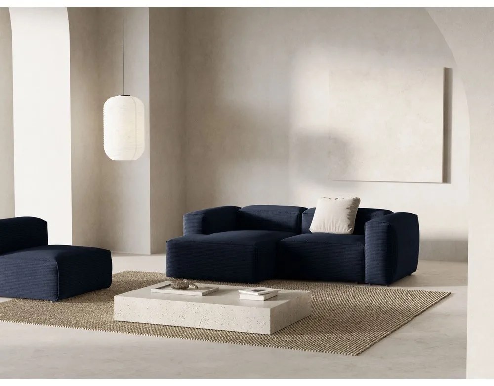 Colțar albastru închis cu tapițerie din catifea reiată (cu colț pe partea stângă/cu șezlong) Bergamo – Cosmopolitan Design