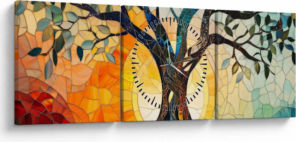 Tablou – Mozaic – soare și arbore I. (cu ceas) (90x30 cm)