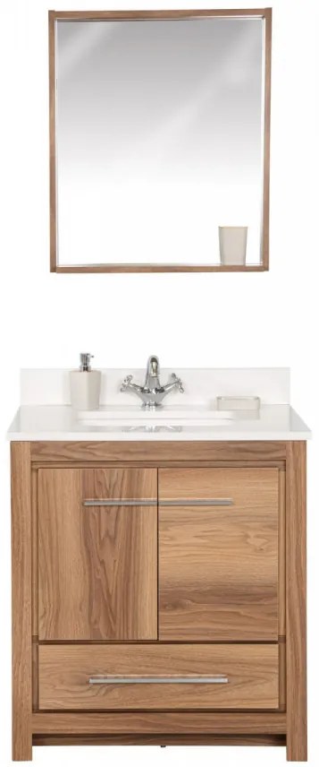 Set Mobilier Baie Superior 30, Include Dulap Baza cu Lavoar și Oglinda, 75 cm, Nuc