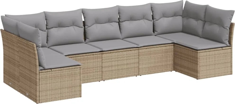 vidaXL Set canapele de grădină, 7 piese, cu perne, bej, poliratan