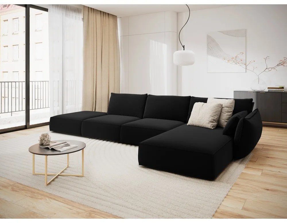 Colțar negru cu tapițerie din catifea (cu colț pe partea dreaptă, cu șezlong) Vanda – Mazzini Sofas