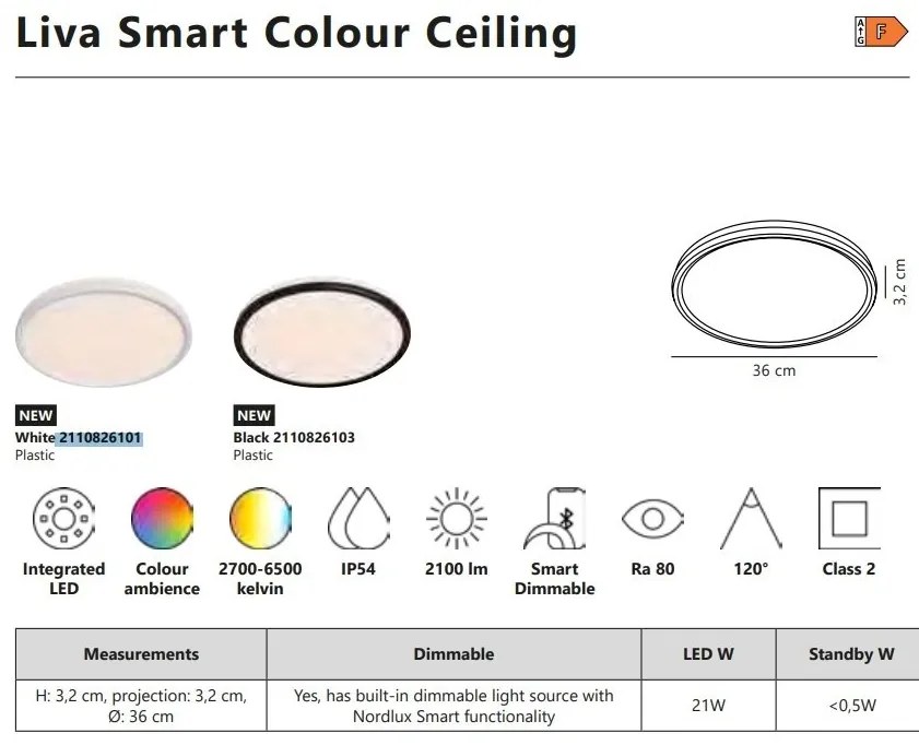 Plafoniera LED RGB CCT, IP54 Liva Smart negru, 36cm