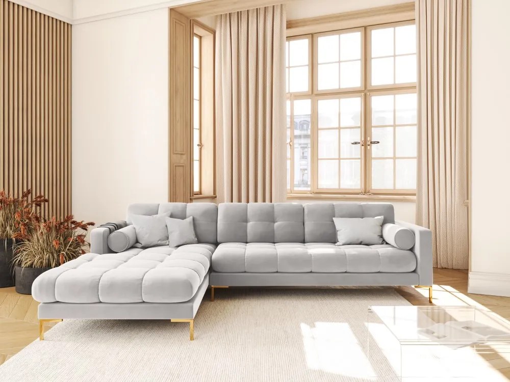 Colțar tapițat Bali, Silver/5 locuri/picioare gold/partea stângă/ L293 x l185 x h75