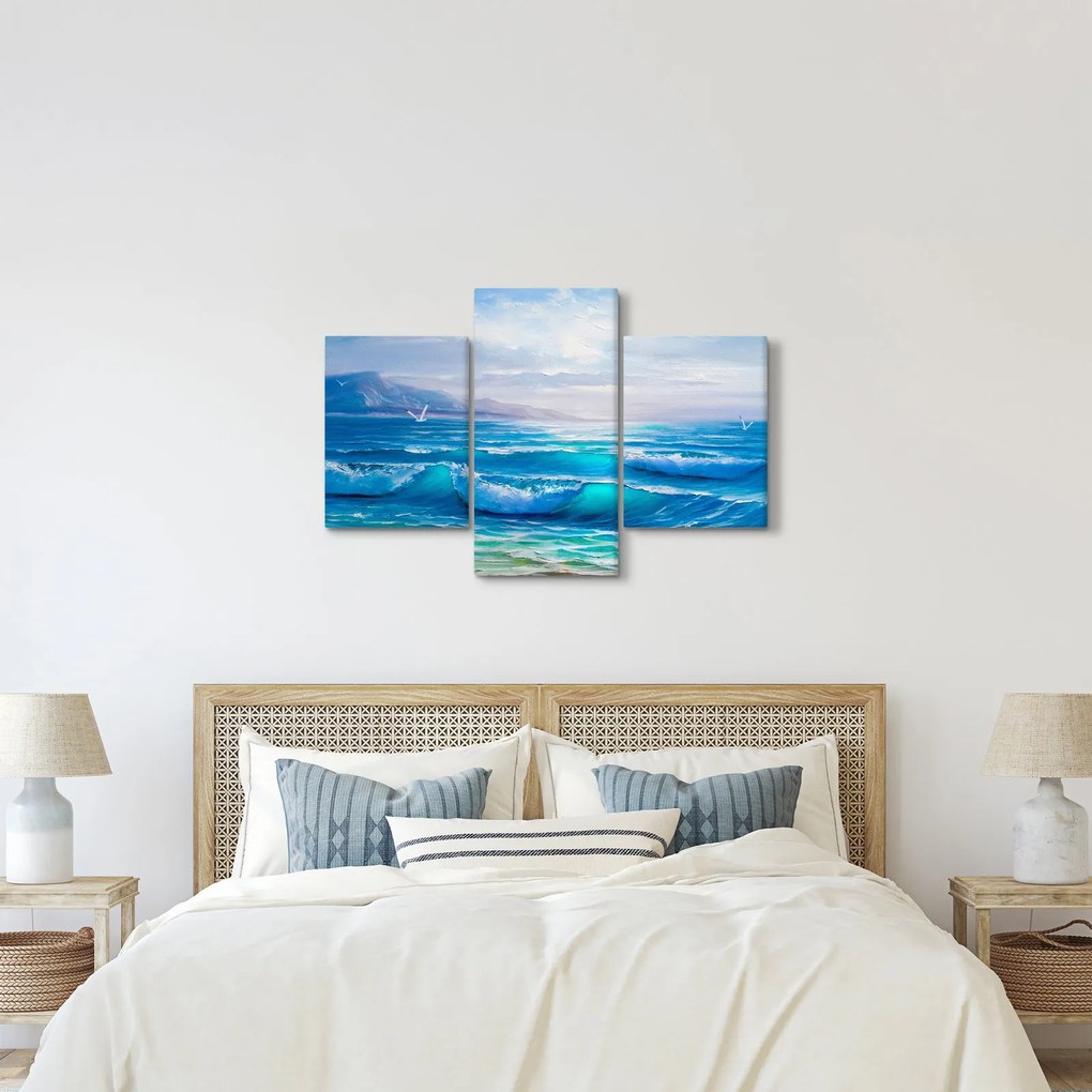 Tablou - Pictură în ulei de mare cu pescăruși (90x60 cm)