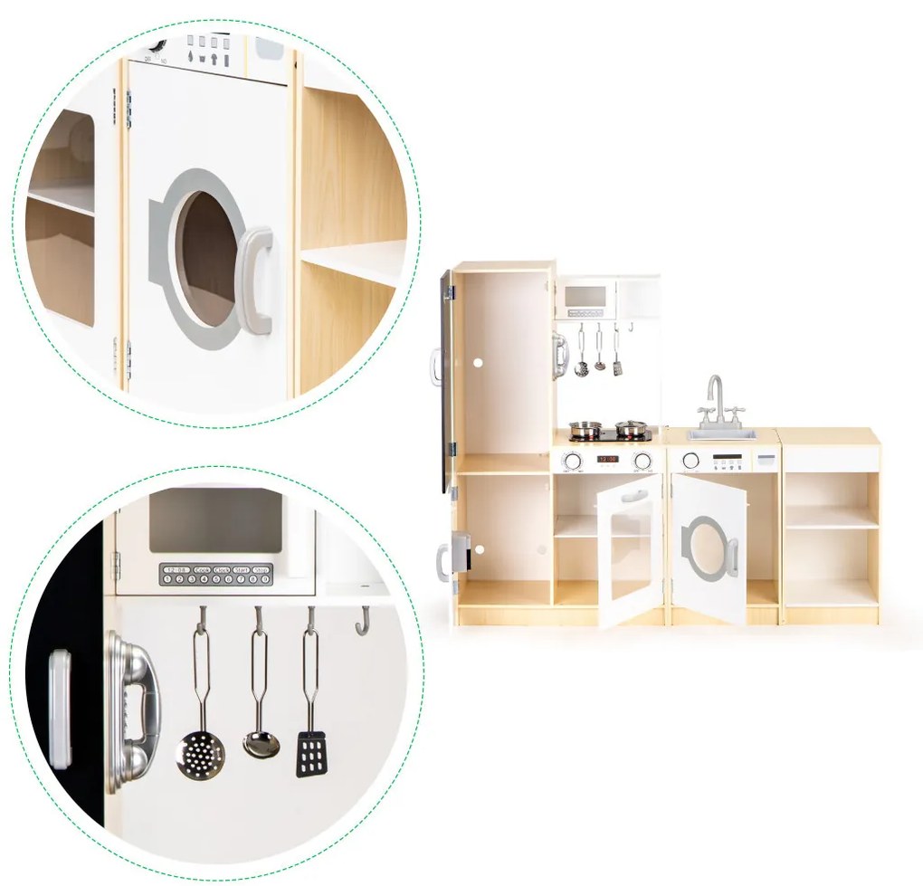 Bucătărie pentru copii XXL din lemn cu iluminare led