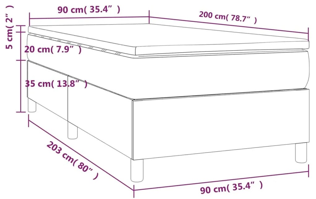 Pat box spring cu saltea, maro inchis, 90x200 cm, textil Maro inchis, 35 cm, 90 x 200 cm