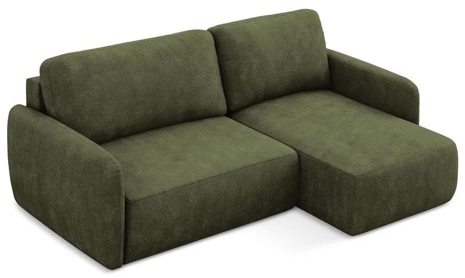 Colțar verde extensibil/cu spațiu de depozitare cu tapițerie din chenille (cu colț pe partea dreaptă/cu șezlong) Lilo – Makamii