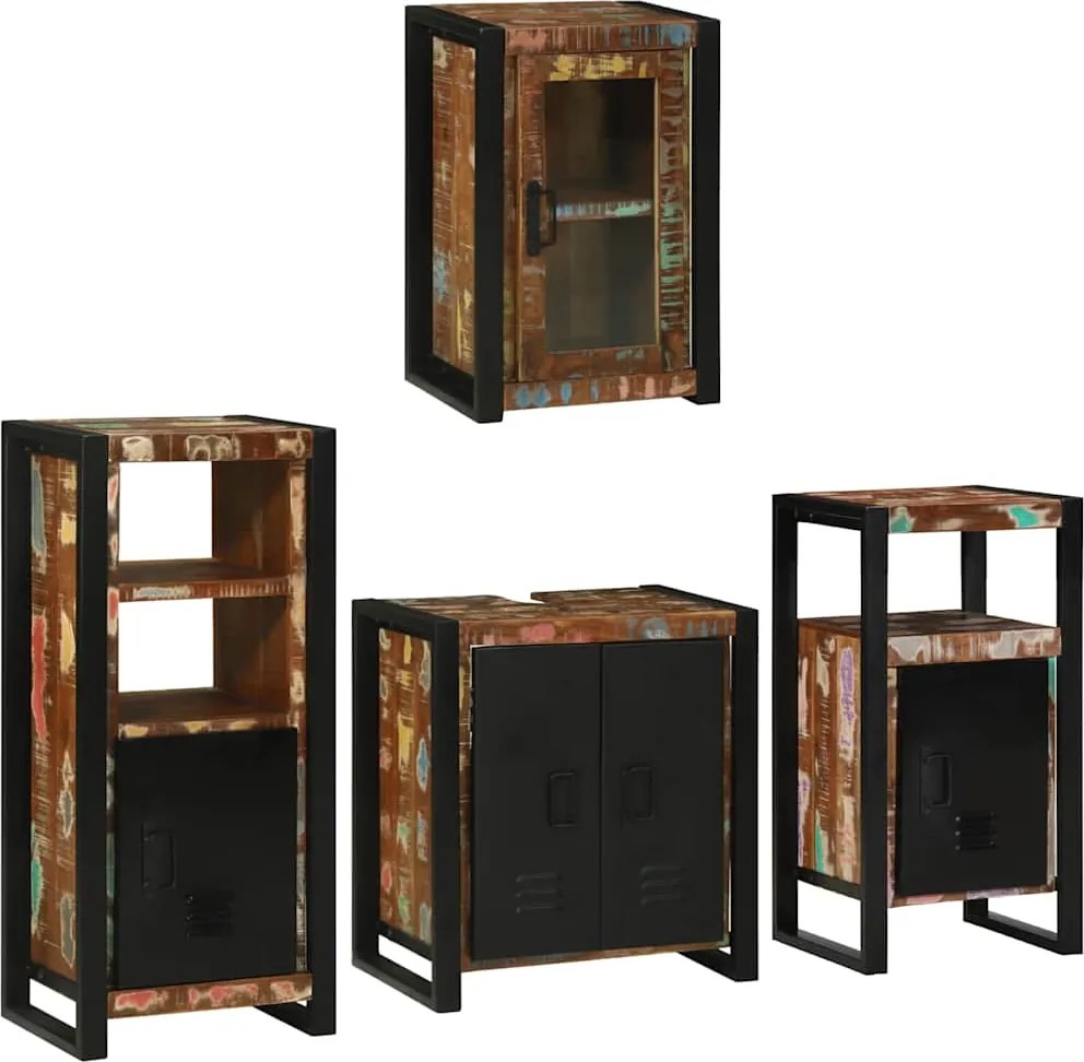 vidaXL Set de mobilier pentru baie cu raft 4 pcs Lemn recuperat solid