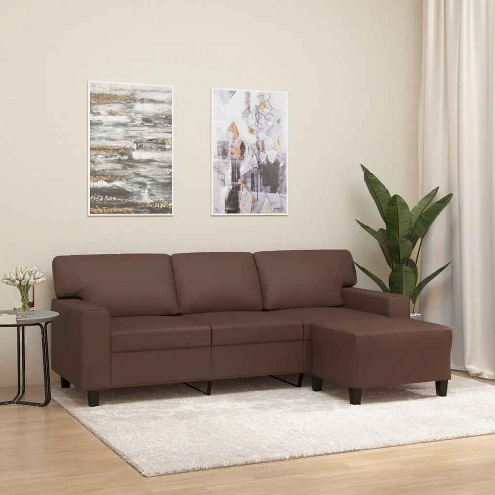 3153553 vidaXL Canapea cu 3 locuri și taburet, maro, 180 cm, piele ecologică