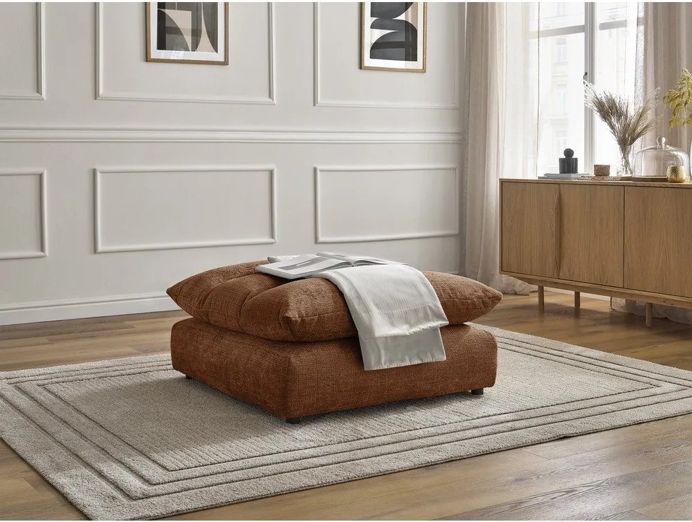 Taburet portocaliu cu tapițerie din chenille Neil – Bobochic Paris