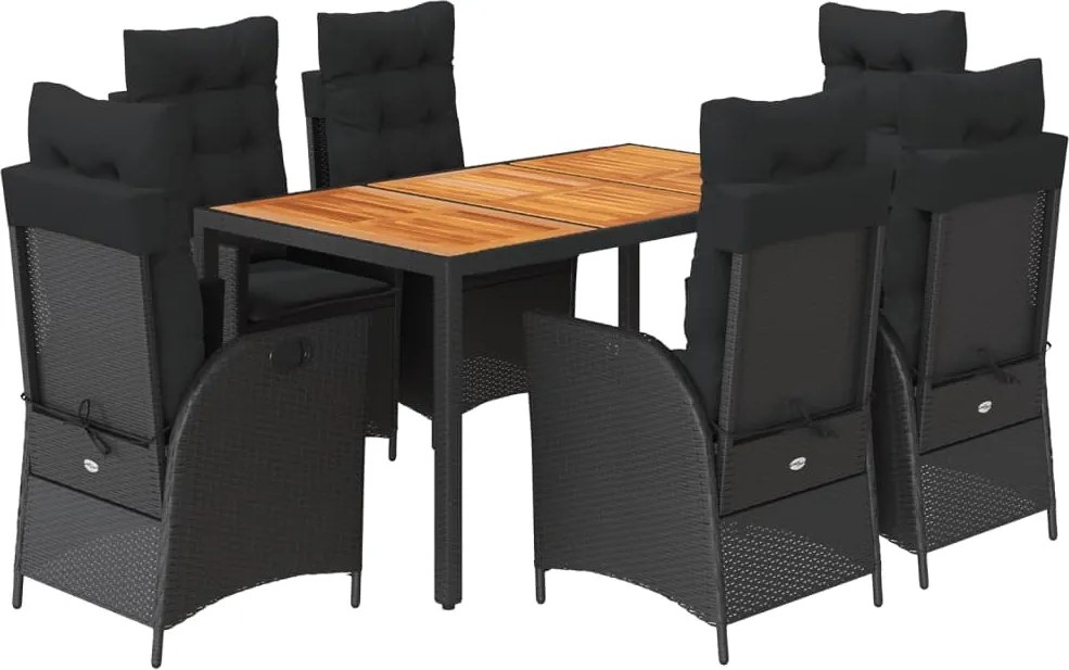 vidaXL Set mobilier de grădină cu perne, 7 piese, negru, poliratan