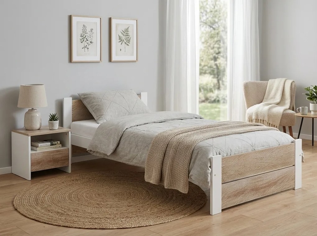 Pat IKAROS DOUBLE 80 x 200 cm, alb/dub sonoma Saltele: Fara saltea, Somiera pat: Cu lamele drepte