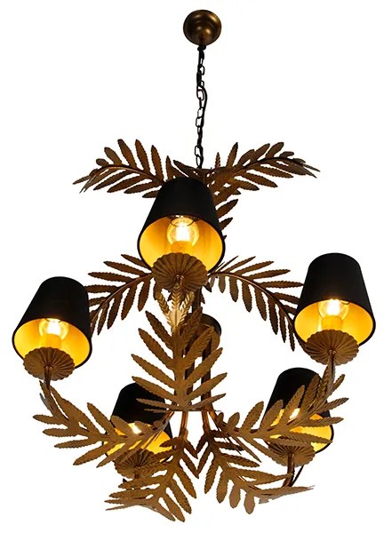 Candelabru auriu cu abajur din bumbac negru cu 5 lumini - Botanica