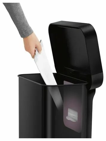 Simplehuman Coș de gunoi dreptunghiular cu pedalăși buzunar pentru saci de 45 l, negru