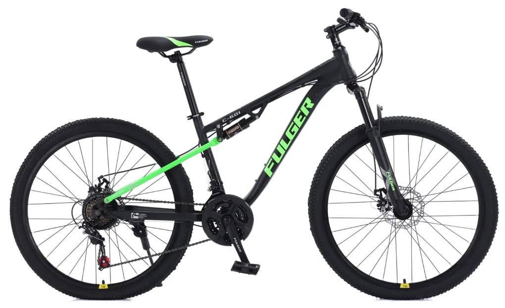 Bicicleta Caraiman, roti 26 inch, cu dubla suspensie, frane pe disc, negru cu verde, BC79