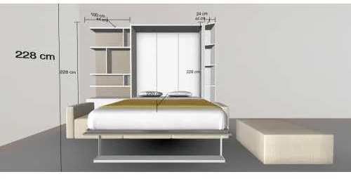 SET PAT RABATABIL DUBLU CU SOMIERA INCLUSA + CANAPEA COLTAR CU SPATIU DEPOZITARE + BIBLIOTECI - ROYAL CASE CORNER ELEGANCE Set (150X200)