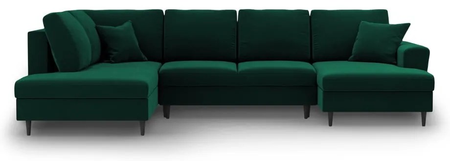 Colțar verde extensibil, cu spațiu de depozitare cu tapițerie din catifea (cu colț pe partea stângă-în formă de "U") Kyoto – Cosmopolitan Design