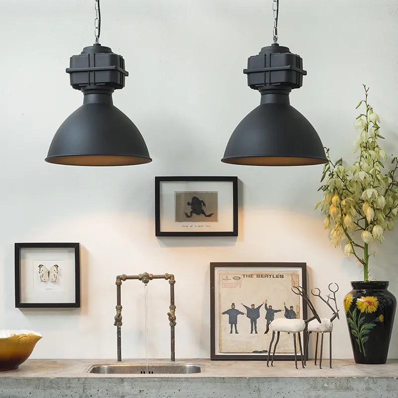 Lampă suspendată industrială mică negru mat - Sicko