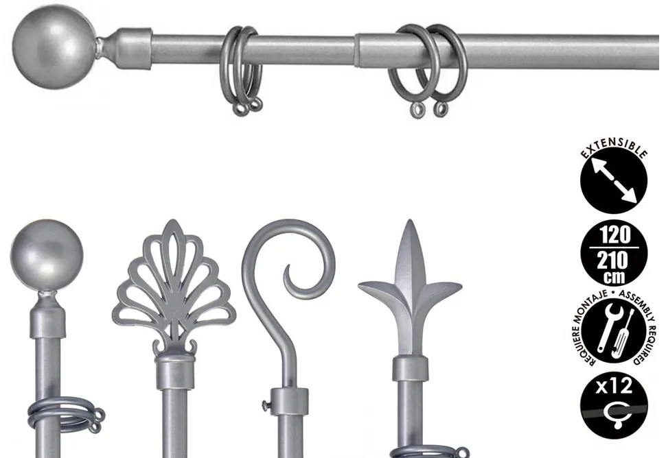 Galerie de metal gri VALANCE GLOBE 120-210 cm