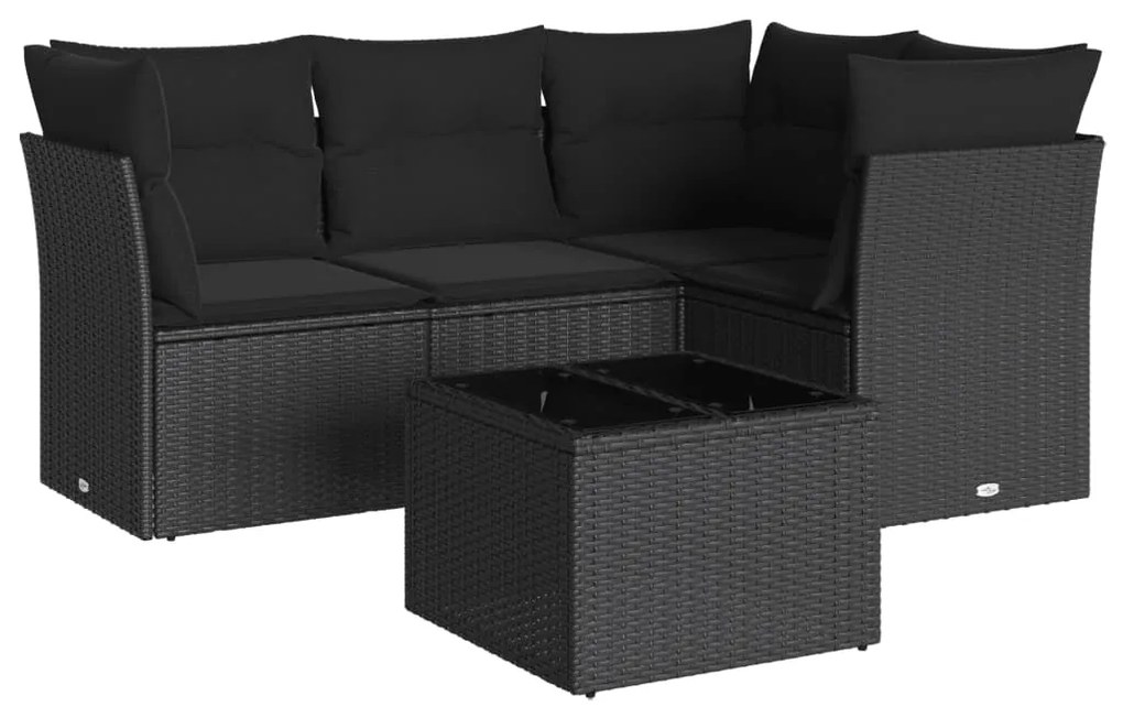 3249424 vidaXL Set mobilier de grădină cu perne, 5 piese, negru, poliratan