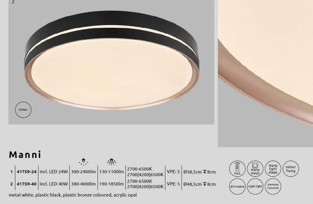 Plafoniera LED moderna cu telecomanda MANNI 40W