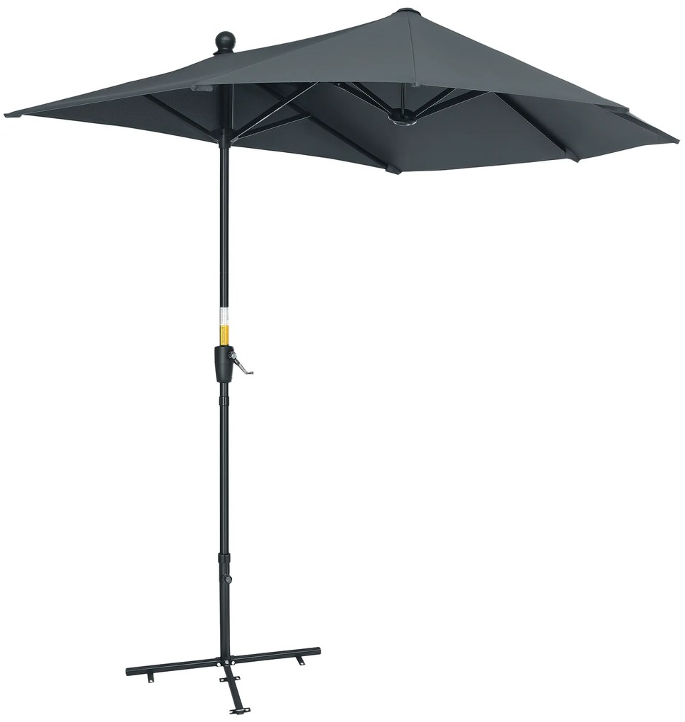 Outsunny Umbrelă Semicirculară Dublă cu Deschidere cu Manivelă, 7 Spițe și Suport în Cruce, 200x190x240 cm, Gri | Aosom Romania