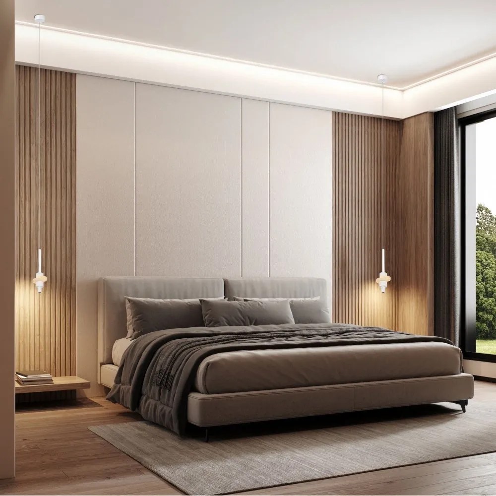 Lustra, Pendul LED din aluminiu si alabastru, Betty alb