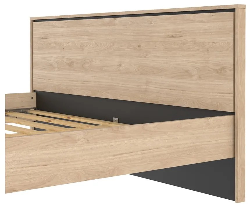 Pat matrimonial în culoare naturală cu aspect de lemn de stejar cu somieră 180x200 cm Ry – Tvilum
