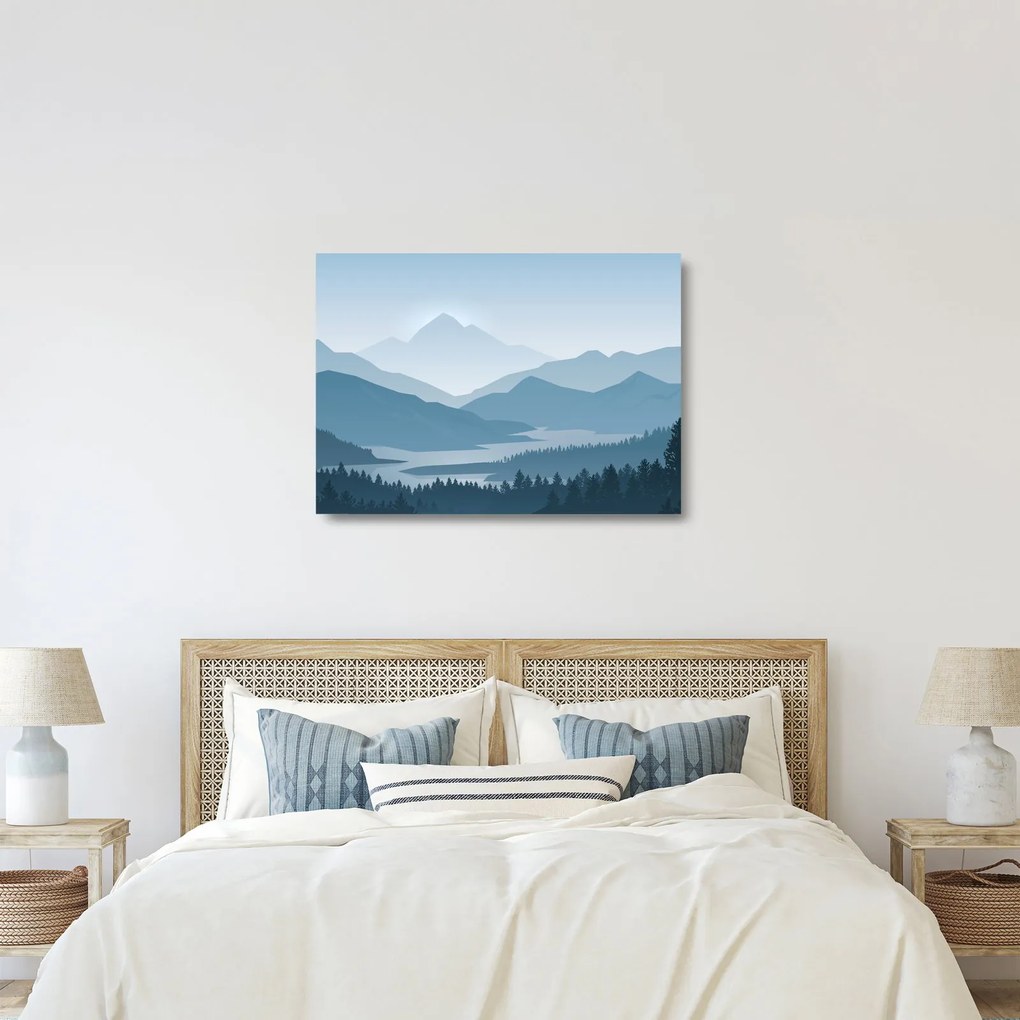 Tablou pe sticlă - Munții cu privirea graficeanului (70x50 cm)