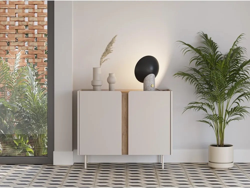 Dulap crem/în culoare naturală cu aspect de lemn de stejar 100x82,5x40 cm Lucile – Marckeric