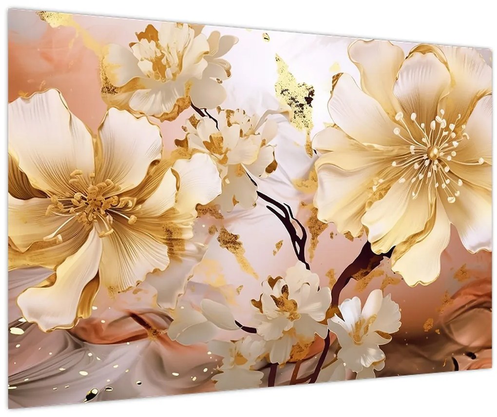 Tablou - Flori de aur (90x60 cm)