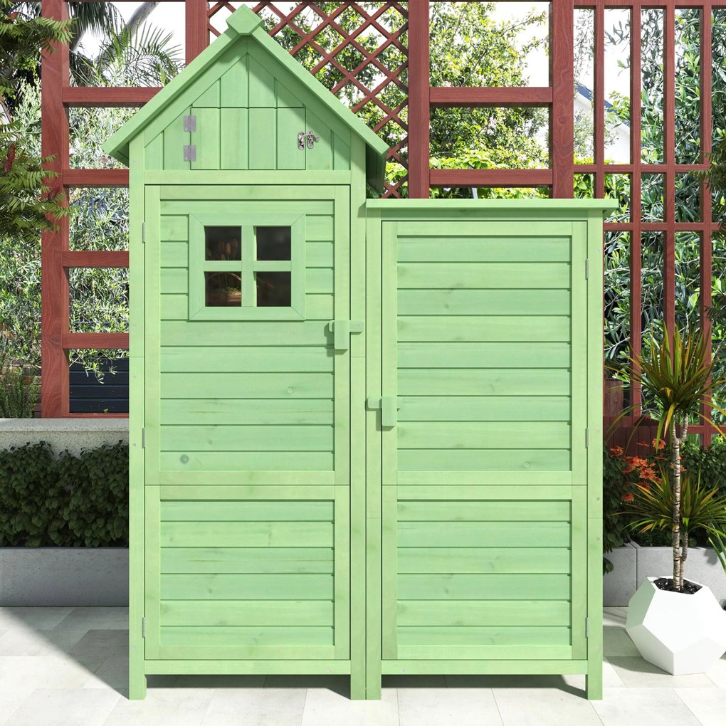 Dulap de grădină cu 2 rafturi, magazie de unelte cu spațiu de depozitare mare, 118 x 54 x 173 cm, Verde