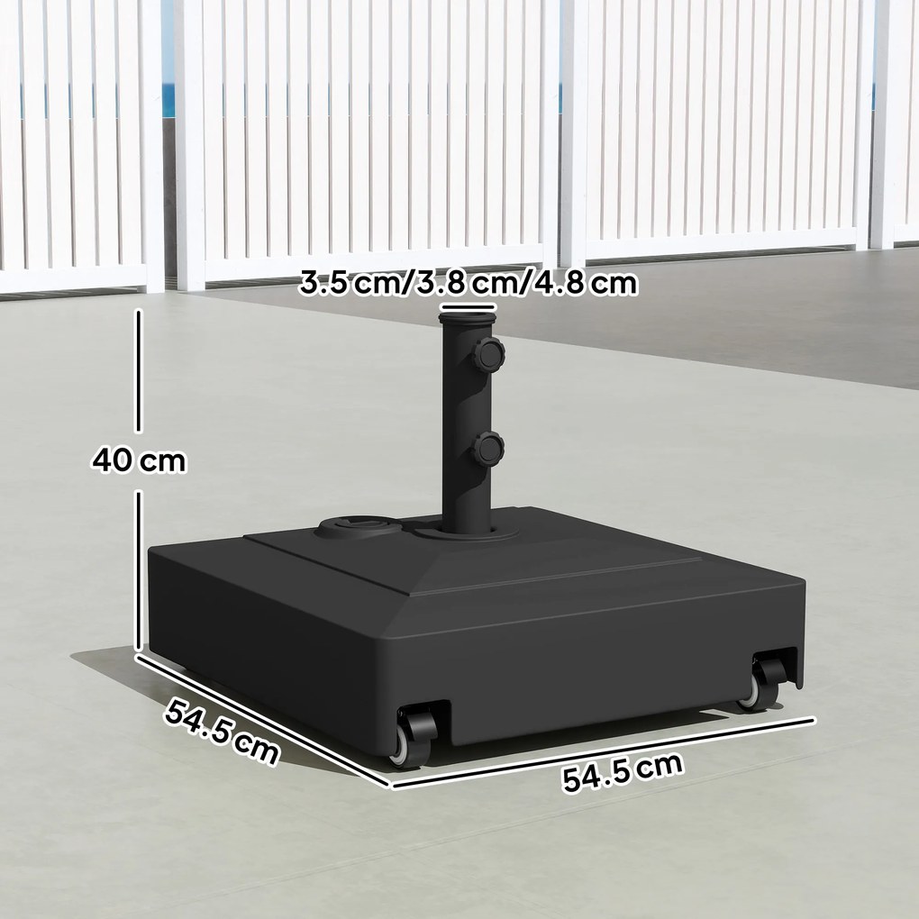 Outsunny Bază Umbrelă cu Roți și Frâne, cu Apă 40kg/Nisip 61kg, pentru Stâlpi de Ø35/38/48mm, Negru | Aosom Romania